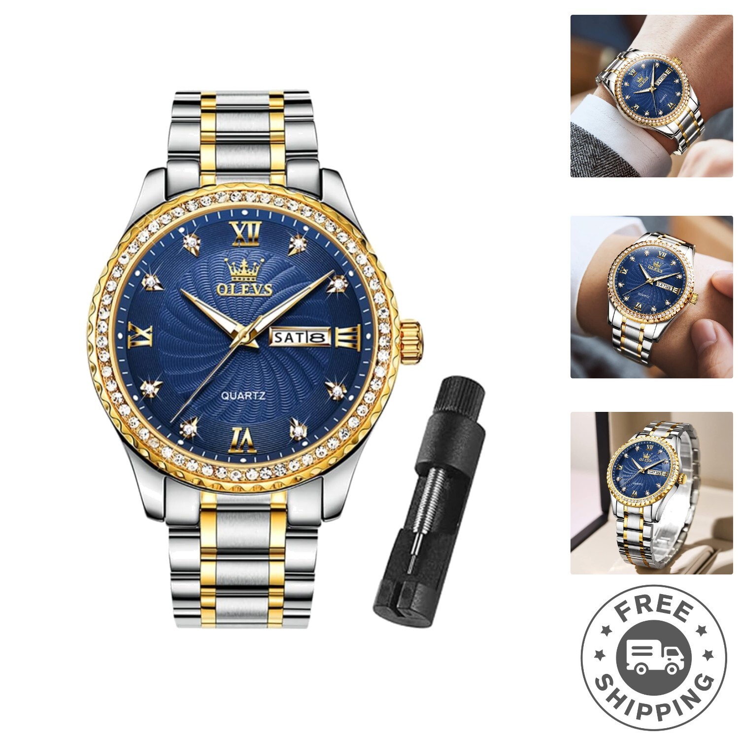 Gold and Blue Dial Men&rsquo;s Luxury Watch - Waterproof Quartz 