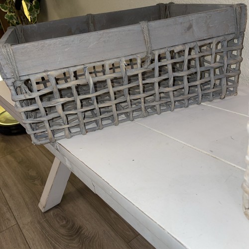 Unique Wood And Wicker Crate Type Rectangular Baskets Set Of 2 6x15” & 5x13” - Picture 7 of 7