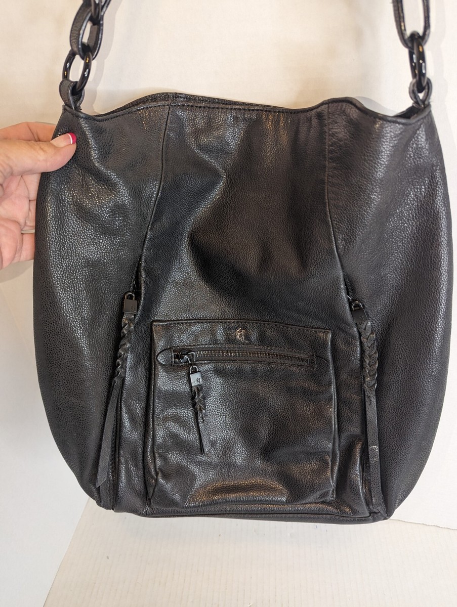 Elliott Lucca Pebble Black Leather HOBO Shoulder Satchel Bag