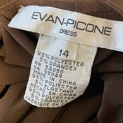 Evan Picone Brown Stretch Long Sleeve Ruched V Neck Career Classic Dress Sz 14 - Picture 8 of 8