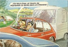 Original 1960s-70s French Artistic Comic PC- Blond- Vacation Camper- Traffic Jam