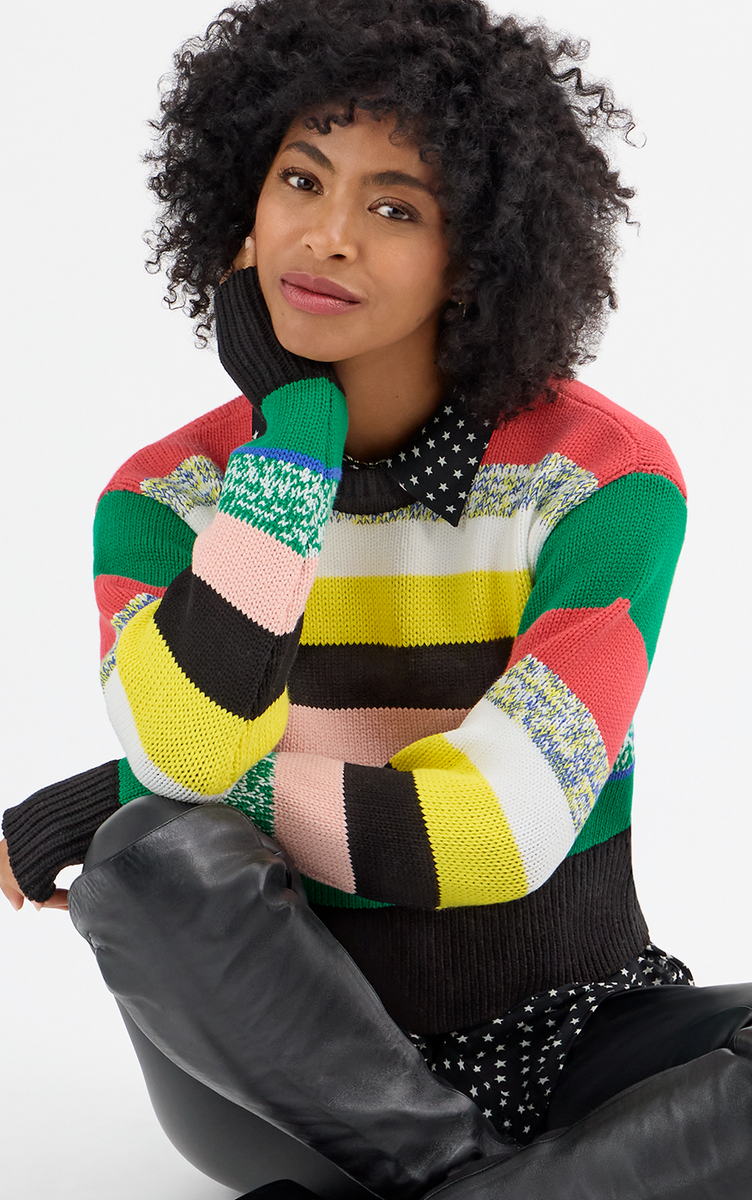CAbi Pop Crop Pullover Sweater #4659 Size Medium Multi
