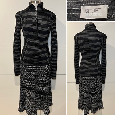 MISSONI SPORT Italy Knit Wool/Viscose Stripe & Zig-Zag Dress 44IT/12AUST-UK/8US