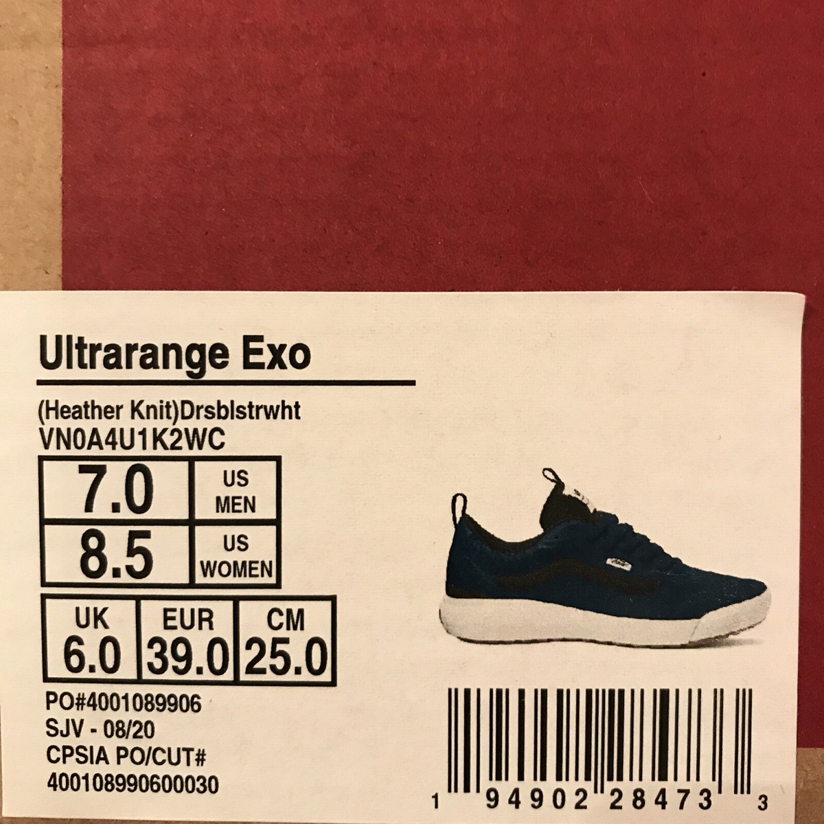 VANS UltraRange Exo Mens 7, Womens 8.5, Dress Blues White Black