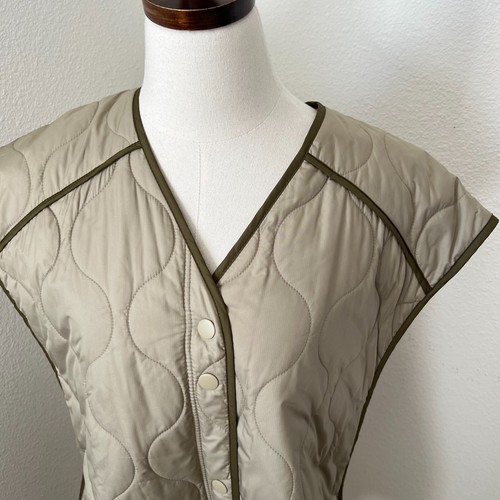 H&M Quilted Oversized Longline Puffer Vest Khaki Green Size XS/S Runs Big - Picture 9 of 13