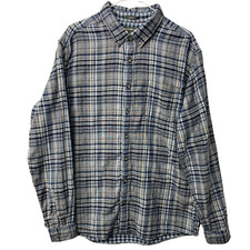 Eddie Bauer Shirt Mens TXL Long Sleeve Plaid Classic Fit Blue Button Down Cotton