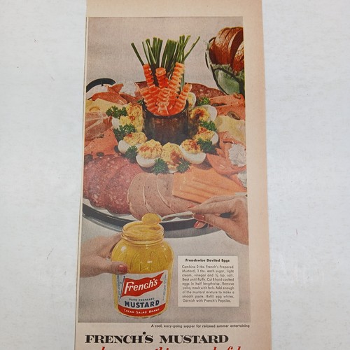 Pubblicità Stampa Pubblicitaria Originale Senape Francese 1954 Ricetta Vintage Uovo Deviato - Foto 2 di 3