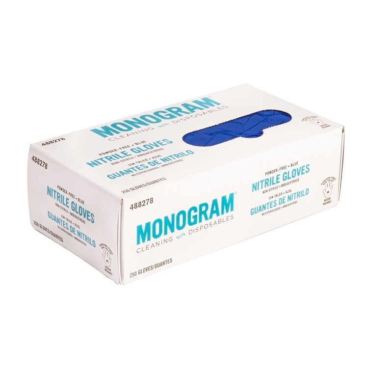 MONOGRAM NITRILE POWDER-FREE GLOVES BLUE 250 UNITS LARGE SIZE