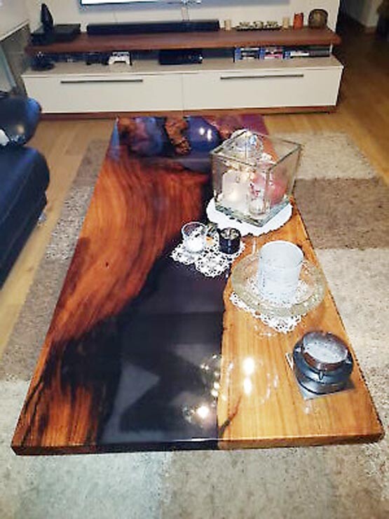 Black Epoxy Dining Table, Walnut Epoxy Table Top,Handmade Epoxy Home Decor Table