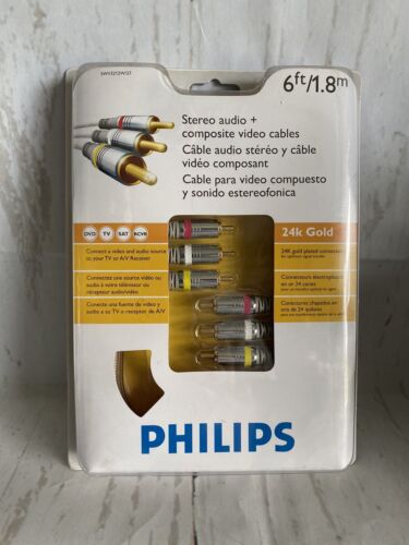 PHILIPS STEREO AUDIO + COMPOSITE VIDEO CABLE 6 FT 24K GOLD PLATED - Picture 1 of 2
