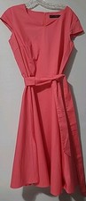 DRESS TELLS WOMEN'S CORE FIT FLARE MIDI KNEE LENGTH DRESS BACK ZIP BELTED SIZE L