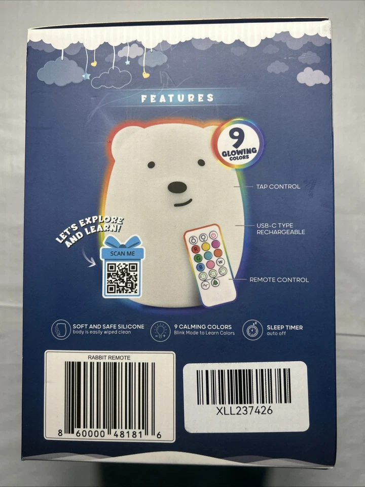 LumiPets Rabbit Night Light with Remote Control Rechargeable 9 Color Light New - Image 4 of 4