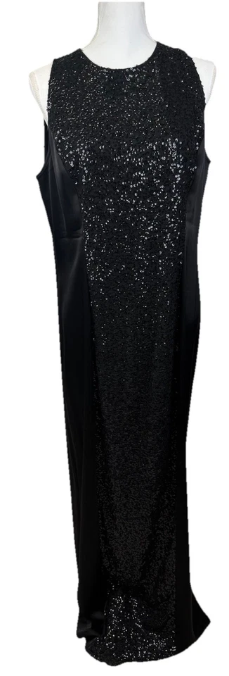 Maxi Vestido St John Noche Negro Mezcla Seda Lentejuelas Joyas Frontales Sin Mangas 14 Foto 3 de 4