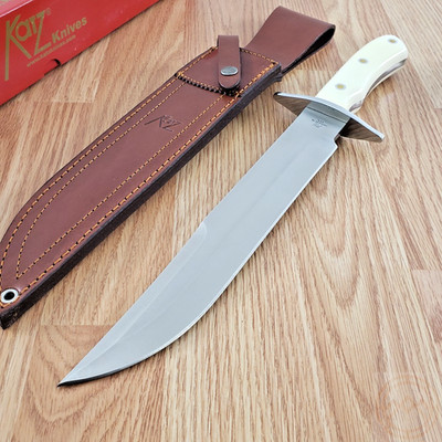 Katz Alamo Bowie Fixed Knife 10'' XT-75 Steel Full Blade White Micarta Handle