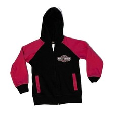 Little Girls' Harley-Davidson Glitter, B S Knit Hoodie, Zipper, Black, Pink, 5