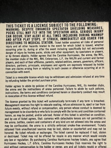 Biglietto NHL Carolina Hurricanes 2012 Stub Game 38 versi Florida Panthers - Foto 8 di 12