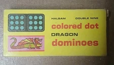 Vintage Halsam Double Nine Colored Dot Dragon Dominoes Complete Set