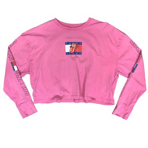T-SHIRT MANICA LUNGA ANNI 90 'TOMMY JEANS' ROSA THE ROLLING STONES GRAFICA CROPPED L - Foto 1 di 8