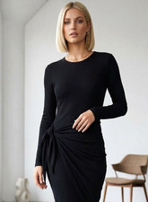 Petal & Pup Dress Size 12 Short Black Knit Bodycon Tie Party Work