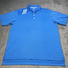 Adidas Golf Polo Shirt Mens Large Blue Climalite 3 Stripe Athletic Performance