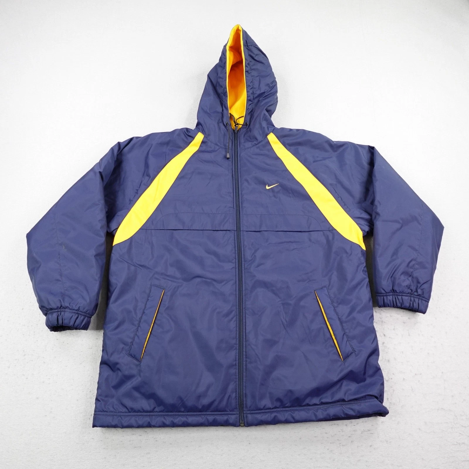 Vintage Nike Jacket Large Blue Yellow Reversible Hooded Fleece Windbreaker Parka