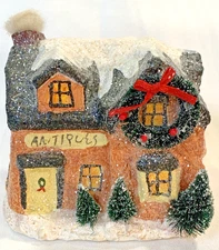 Vintage House Antiques Chalk Putz Painted Bottle Brush Trees & Wreath Handmade