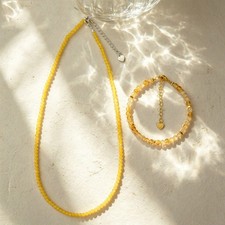 Natural Citrine Beaded Jewelry Set -2mm Choker Necklace 4mm Bracelet Women Gift