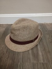 Dorfman Pacific Tweed Fedora Hat Authentic Handmade Brown With Leather Band LG