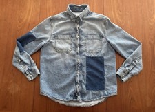 Calvin Klein Jeans Men’s LS Denim Patched Utility Shirt Size Large Snap Buttons