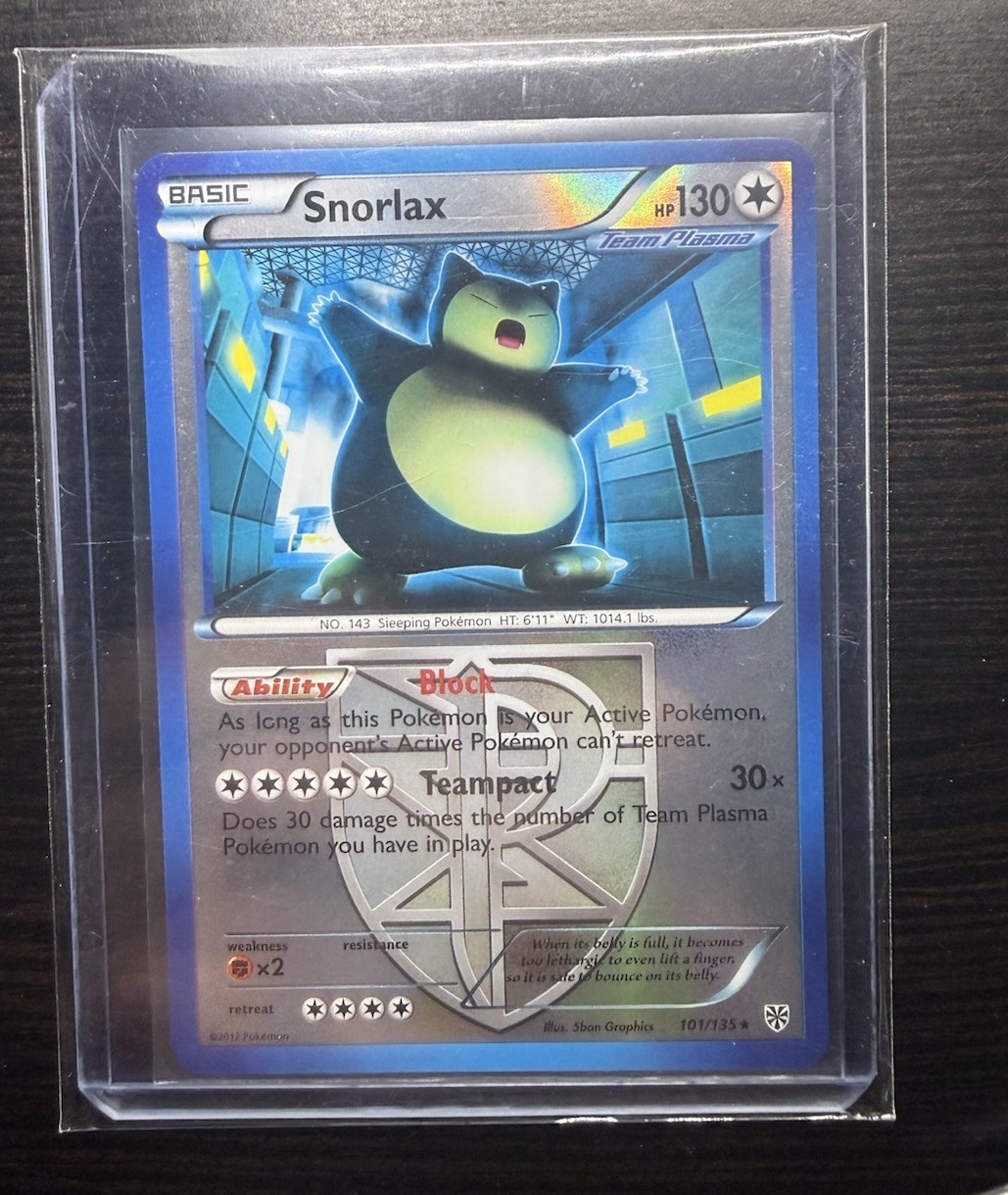 Snorlax (Team Plasma) 101/135 Plasma Storm Reverse Holo LP/NM