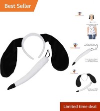 Chic Black & White Dog Ears Headband & Tail Costume Set for Adults - One Size