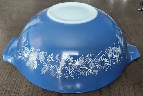 Vtg PYREX Large #444 Blue COLONIAL MIST" Cinderella Nesting Bowl 4Qt READ AS IS
