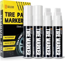 SELEAD Jumbo Tire Marker White - 4 Pack 15mm Wide Tip Paint Pens for Car Tires