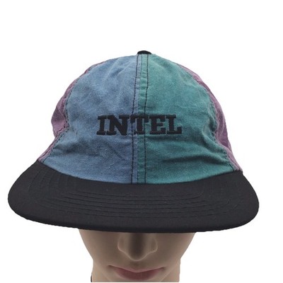 Vintage 90s Intel snapback hat mens colorblock tech promo usa embroidered