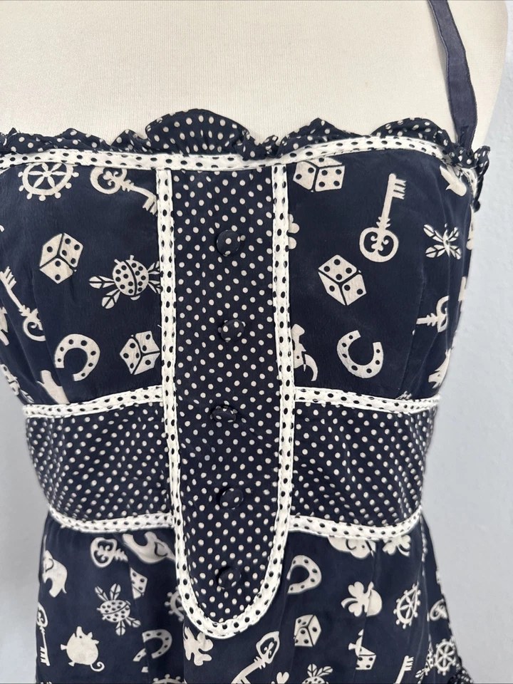 Nanette Lepore Top Mujer 8 Seda Azul Marino Babydoll Fairycore Grunge Años 90 Y2K Foto 2 de 4