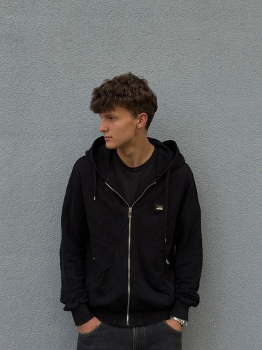 Dolce & Gabbana Metal Logo Black Mens Zip-Hoodie