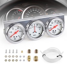 Triple Gauge Kit 3 in 1 52mm Oil Pressure Amp Water Temp White Face Meter
