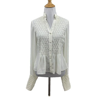 Alexis Blouse Womens S Small White Capizzi Peplum Fabric Button Up Sheer Shirt