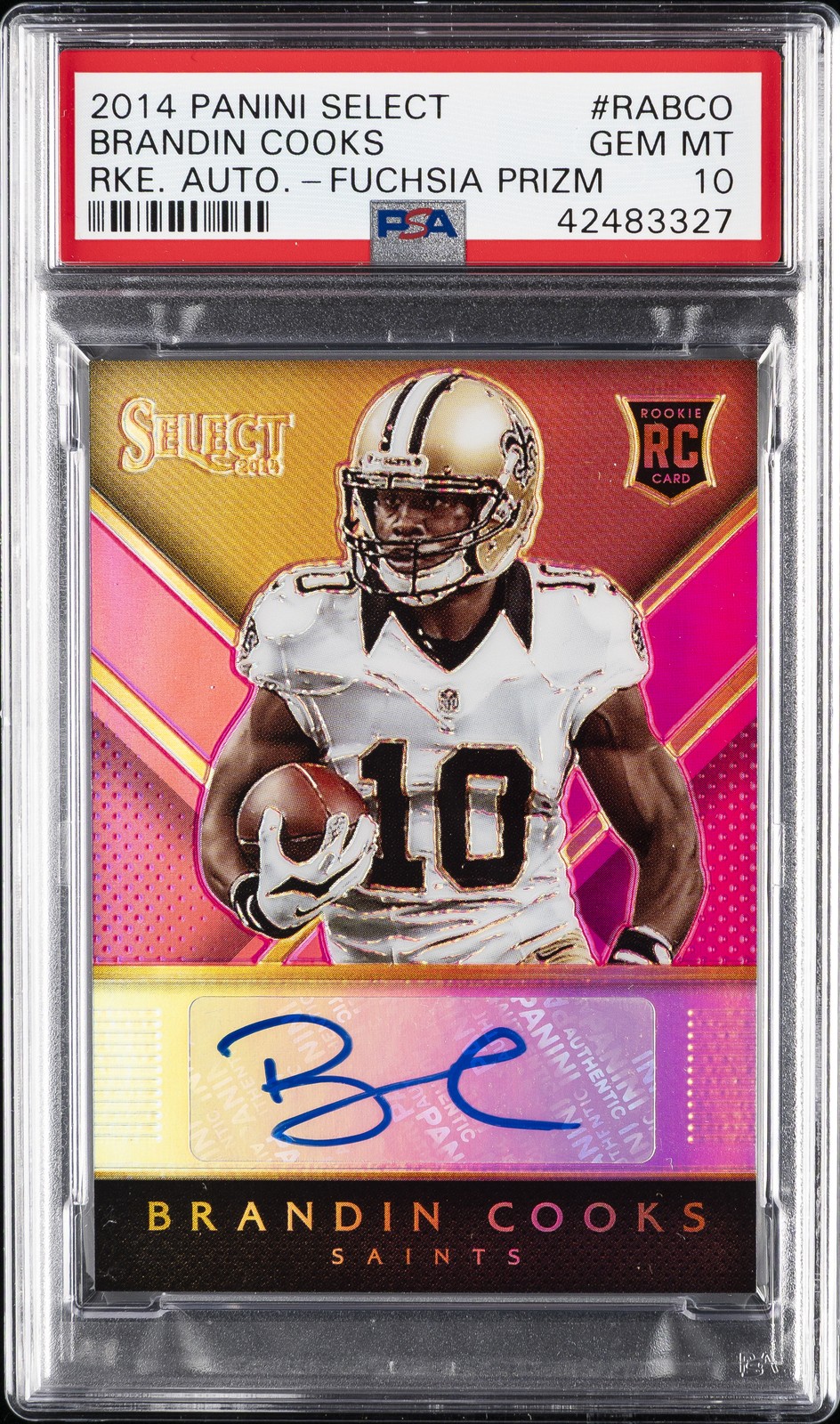 Brandin Cooks Panini Select Rookie Autograph #RABCO Fuchsia Prizm