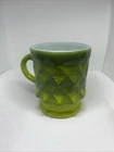 Vintage Anchor Hocking Fire-King Green Kimberly Diamond Pattern Coffee Cup Mug