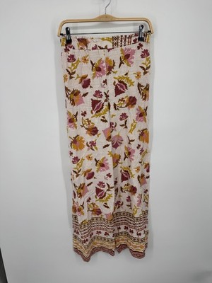 NWOT Good Luck Gem Pajama Pants Women's Small Ivory Multi Floral Wide Leg Preppy