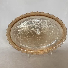 VTG Jeanette Iridescent Carnival Glass Floragold Oval Scalloped Edge 11 1/2 “