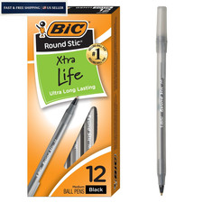 BIC Round Stic Xtra Life Black Ballpoint Pens, 12 Count (Pack of 1),
