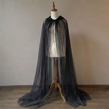 Black Hooded Mesh Cloak Gothic Cosplay Cape Halloween Costume Robe Unisex