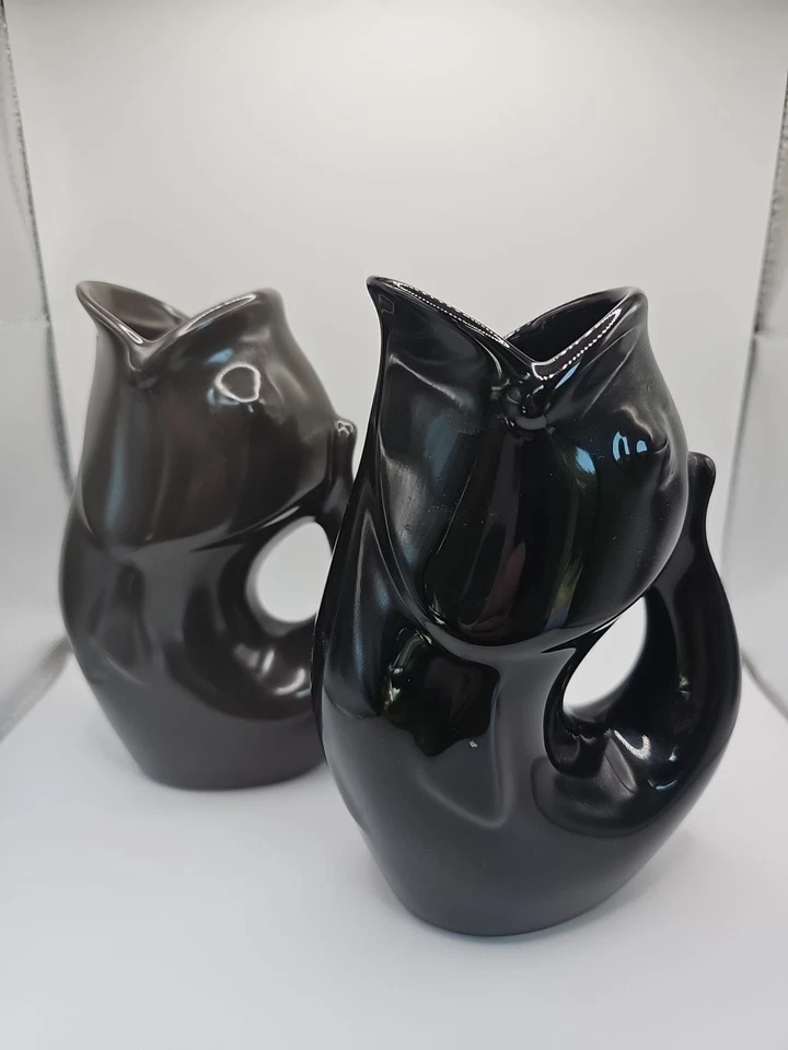 Juego de 2 macetas para gárgaras de cerámica de pescado negro y marrón de tamaño mediano, 6,5 pulgadas Foto 4 de 4