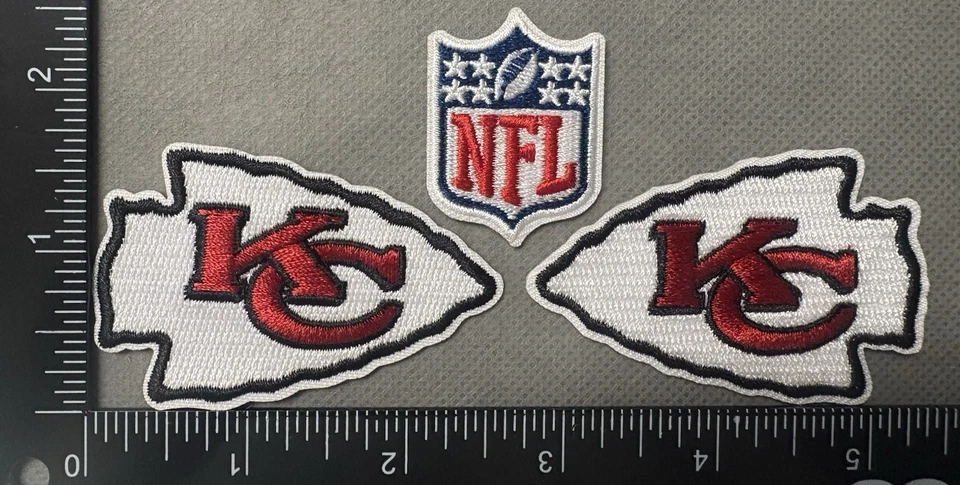 LOT OF 3 KANSAS CITY CHIEFS MIRRORED ARROWHEADS IRON ON EMBROIDERED PATCHES