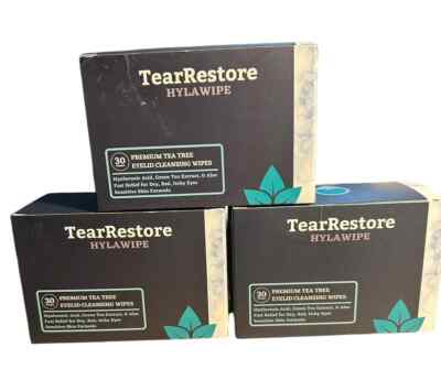 3 TearRestore Hylawipe 30 Ea = 90 Premium Tea Tree Eyelid Cleansing Wipes  12/24