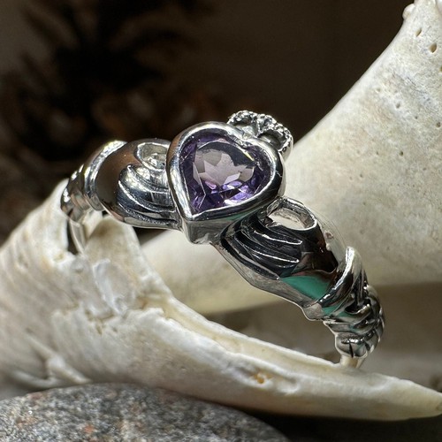 Anello Marcasite Claddagh Irlanda Promessa Anello Ametista 925 - Foto 8 di 10