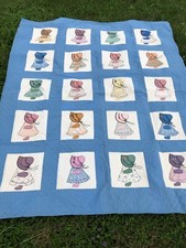 Antique Vtg SUN BONNET SUE Hand QUILT Hand Appliqu Embroidered 51 x 62 From PA