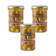 DeLallo Greek Feta Cheese Stuffed Olives, 9.9 oz. Jar, Halkidiki Green (3-Pack)